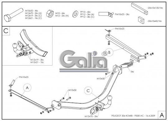 Galia Abschlepphaken Auto Peugeot 306