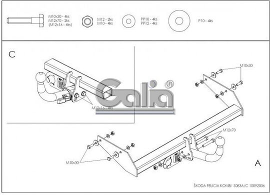 Galia Αυτόματος Κοτσαδόρος Αυτοκινήτου Skoda Felicia Kombi 1996 - 2002 Αυτόματος Μέγιστης Έλξης 1000kg