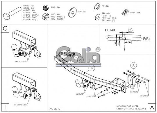 Galia Automatic Tow Hook Car Mitsubishi Outlander Suv 2012 Automatic Maximum Towing Weight 2000kg