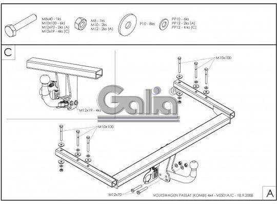 Galia Atașament de remorcare Car Volkswagen Passat Sedan Kombi 1998 - 2005 Automat Tracțiune maximă 2100kg