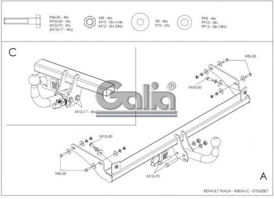 Galia Κοτσαδόρος Αυτοκινήτου Renault Thalia Sedan 2000 - 2013 με Βίδες Μέγιστης Έλξης 1150kg με Βίδες