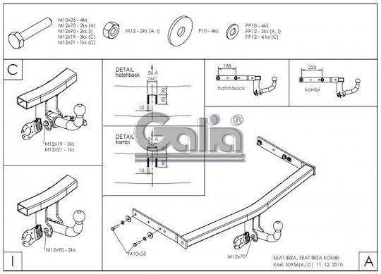 Galia Automatic Tow Hook Car Seat Ibiza Hatchback 2008 - 2017 Automatic Maximum Towing Weight 1200kg