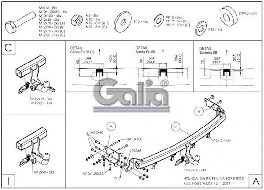 Galia Abschlepphaken Auto Kia Sorento