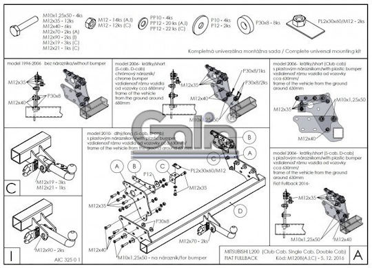 Galia Atașament de remorcare Car Mitsubishi L200 1996 cu șuruburi Tracțiune maximă 3100kg