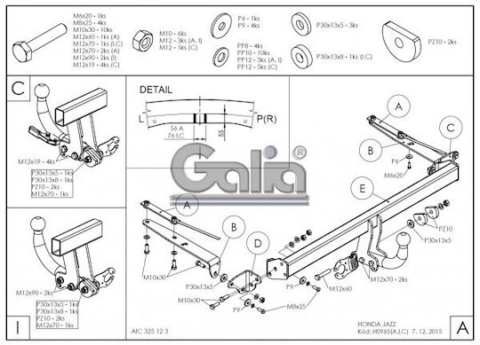 Galia Automatic Tow Hook Car Honda Jazz Hatchback 2015 Automatic Maximum Towing Weight 1200kg