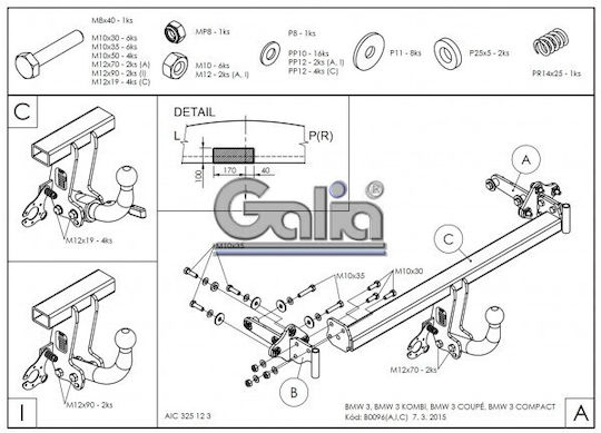 Galia Automatic Tow Hook Car BMW Series 3 4 doors 1998-2005 Automatic Maximum Towing Weight 1800kg