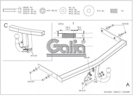 Galia Automatic Tow Hook Car Seat Ibiza Hatchback 2002 - 2008 Automatic Maximum Towing Weight 1200kg