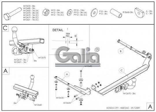 Galia Abschlepphaken Auto Honda City