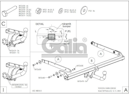Galia Автоматичен Теглич за Автомобили Toyota Ярис Cross 10.2021 Автоматично Максимално Тегло на Влечение 1400кг