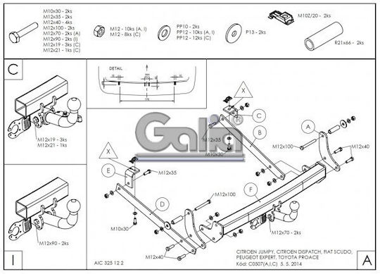 Galia Automatic Tow Hook Car Citroen Jumpy Van 2006 - 2016 Automatic Maximum Towing Weight 2000kg