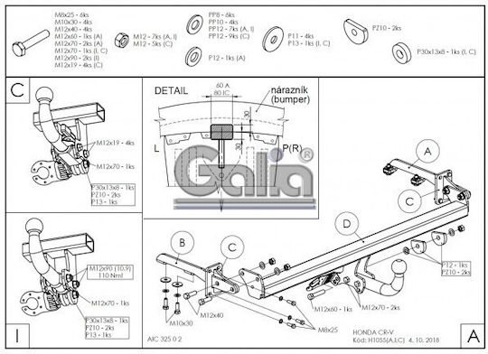 Galia Abschlepphaken Auto Honda CR-V (Compact Recreational Vehicle)
