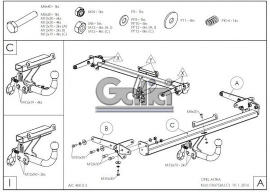 Galia Automatic Tow Hook Car Opel Astra 5 door 2015 Automatic Maximum Towing Weight 1600kg