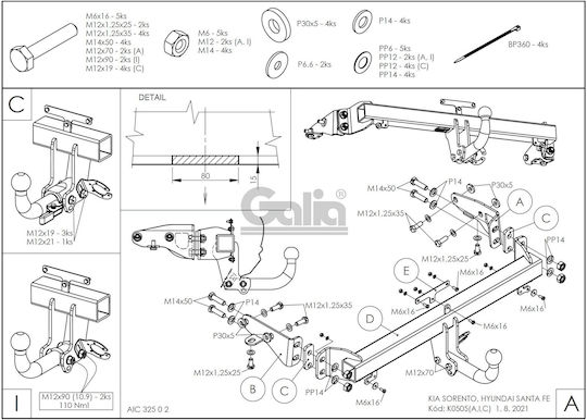 Galia Αυτόματος Κοτσαδόρος Αυτοκινήτου Kia Sorento Mq4 2020 Αυτόματος Μέγιστης Έλξης 2600kg