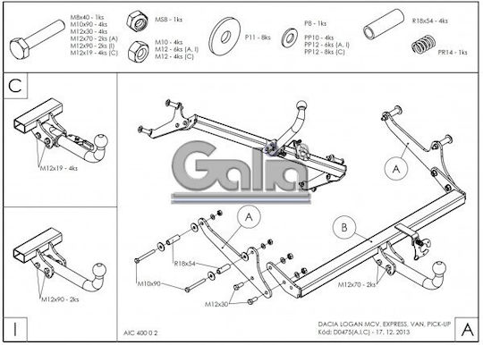 Galia Abschlepphaken Auto Dacia Logan MCV