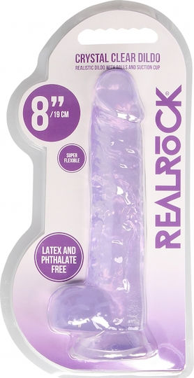 Shots Realistic Dildo with Balls Glass Dildo with Balls and Suction Cup Purple 20cm