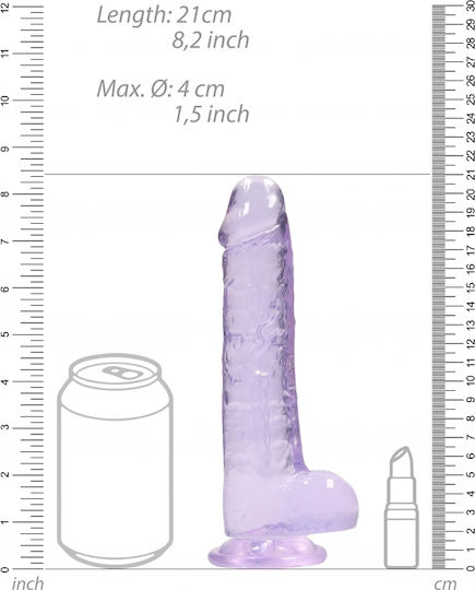 Shots Realistic Dildo with Balls Glass Dildo with Balls and Suction Cup Purple 20cm