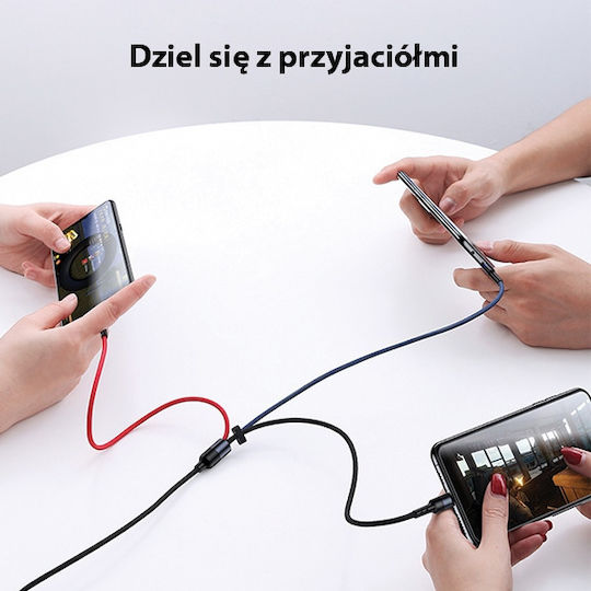 Usams SJ410 U26 Geflochten USB zu Blitzschlag / Typ-C,TC-TC / Micro-USB Kabel 2A Schwarz 0.35m (SJ410USB01)