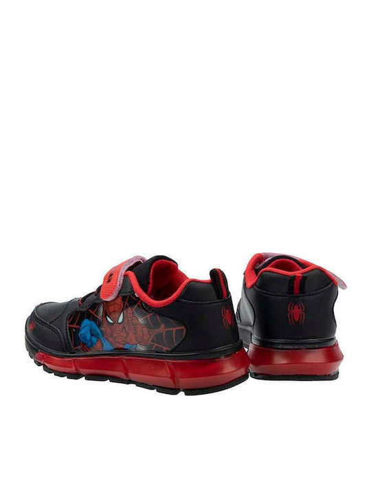 Spiderman Παιδικά Sneakers Ανατομικά με Σκρατς & Φωτάκια Μαύρα