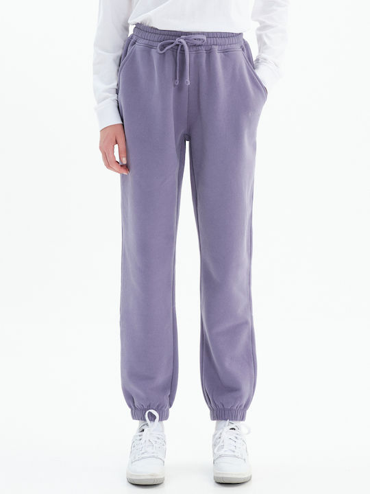 222.bw25.102 Violet Παντελόνι Φόρμας με Λάστιχο Fleece Violet