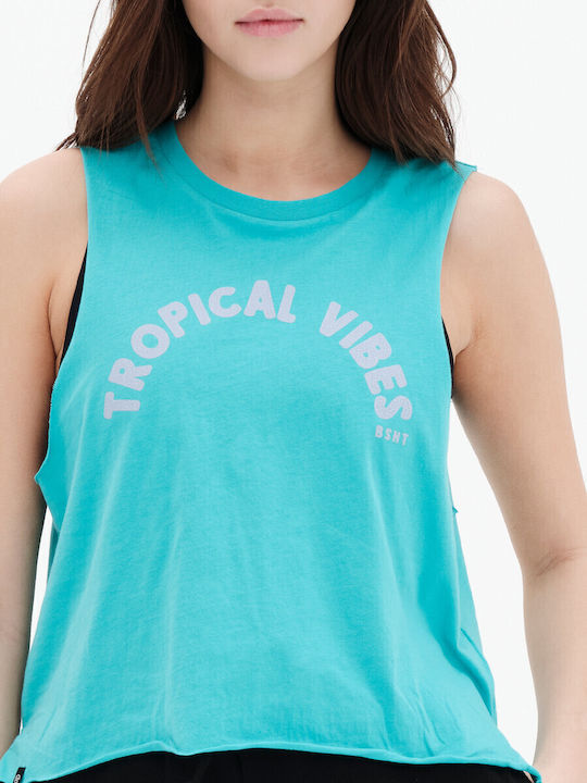 Damen Sport Crop Top Ärmellos Türkis