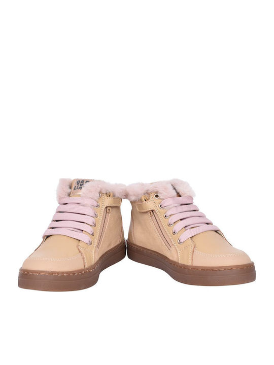Anatomisch Lederne Kinderstiefeletten mit Schnürsenkeln Beige
