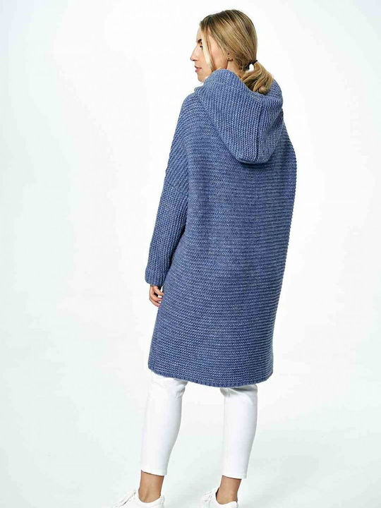 Figl Long Women's Knitted Cardigan with Buttons Blue