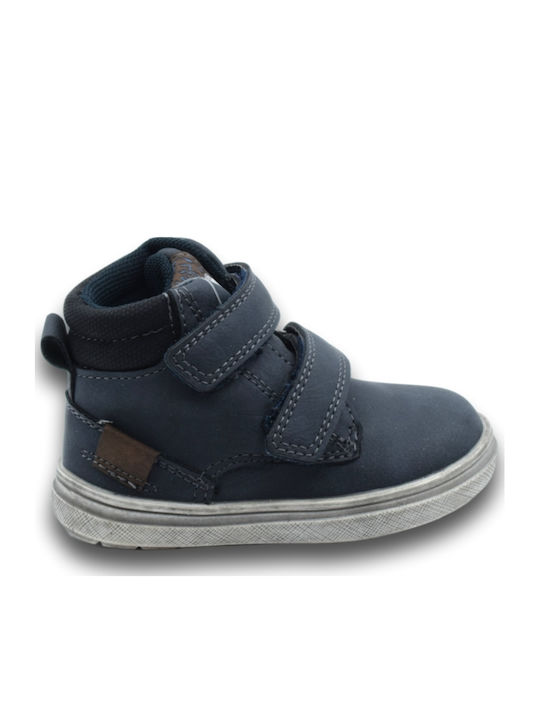 Anatomical Leather Kids Boots with Velcro Blue