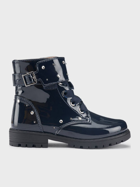 Biker Kids Boots from Patent Leather with Zipper Navy Blue