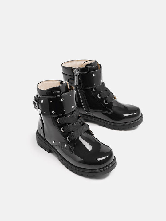 Biker Kids Boots from Patent Leather with Zipper Navy Blue