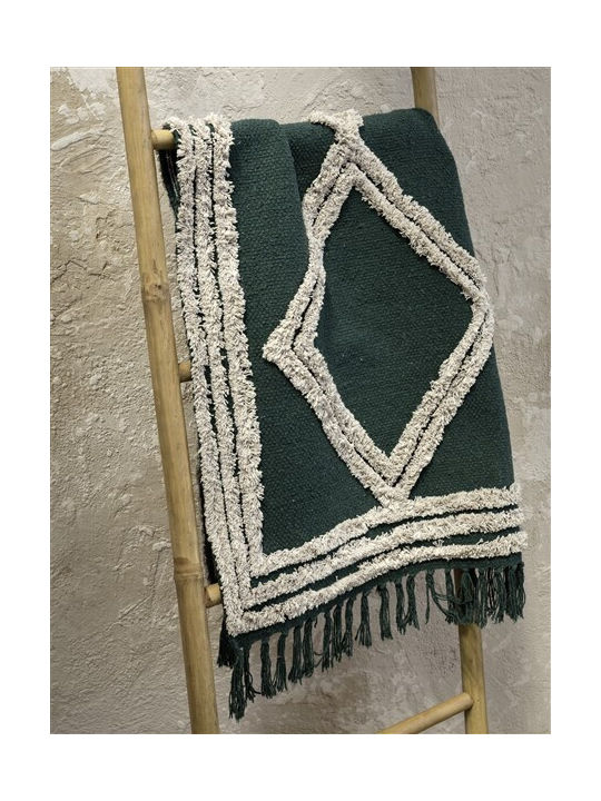 Nima Luna Rug Rectangular Summer Cotton with Fringes Dark Green