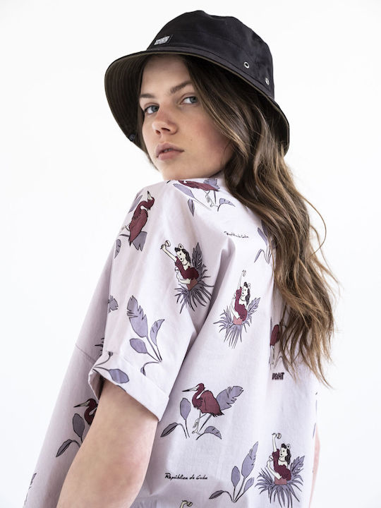 Kurzärmelig Damen Hemd Rosa Druck