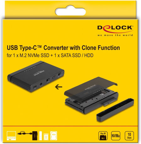 DeLock Converter USB-C σε M.2 & SATA SSD/HDD Negru (64190)