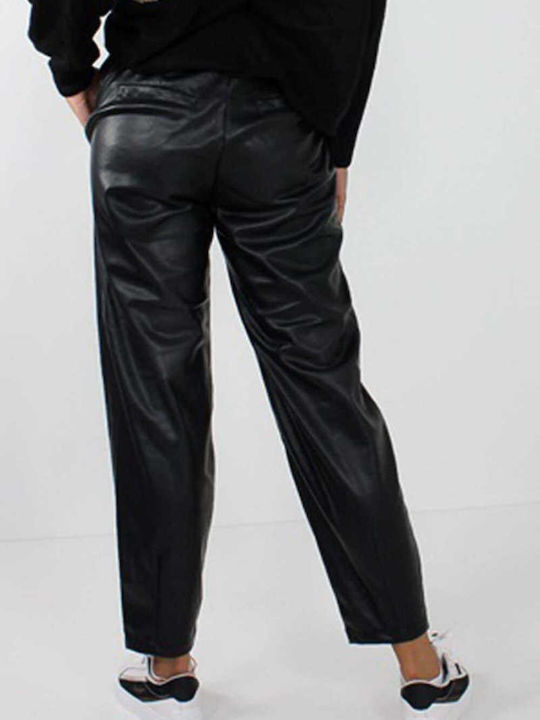 Only Women's Leather Trousers in Regular Fit Black