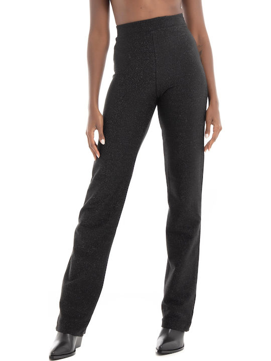 Mynthe Women's High-waisted Fabric Trousers with Elastic Slim Fit Black