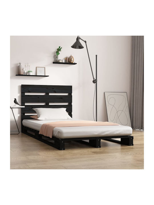 Κρεβάτι Μονό από Μασίφ Ξύλο Μαύρο με Τάβλες για Στρώμα 100x200cm