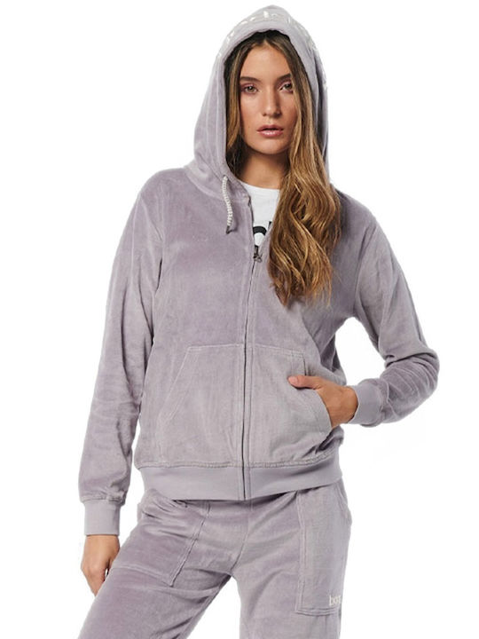 071222 Women's Sweatshirt Jacket Velvet Hooded Light Grey