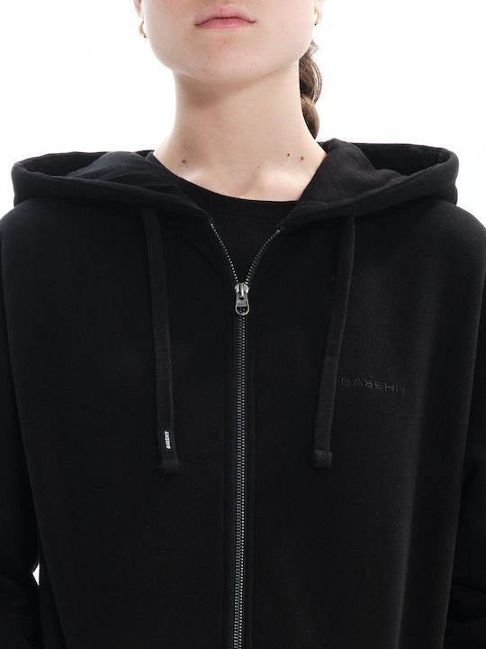 Long Women's Sweatshirt Jacket Hooded Black