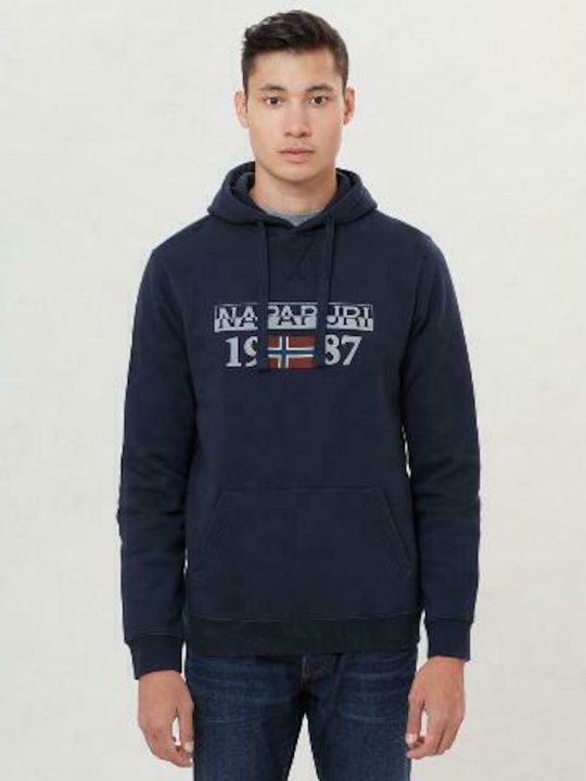 Napapijri Berthow Logo 1 Herren Sweatshirt mit Kapuze und Taschen Blu Marine N0YHWF-176