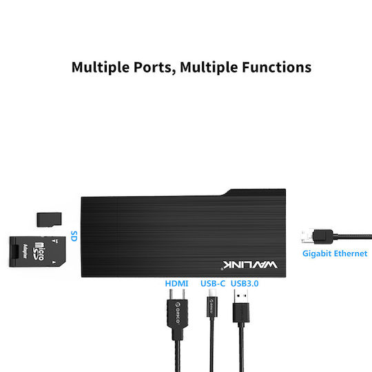 Wavlink USB-C Docking Station με HDMI 4K PD Ethernet Μαύρο (WL-UHP3406)