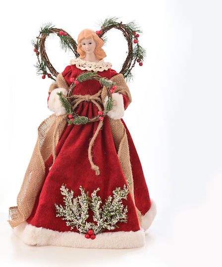 Aca Christmas Fabric Figure Cherub Red Height 40cm Angel