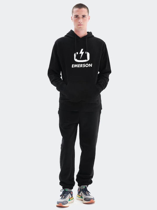 Φούτερ με Κουκούλα Black/White 222.EM20.01-BLACK