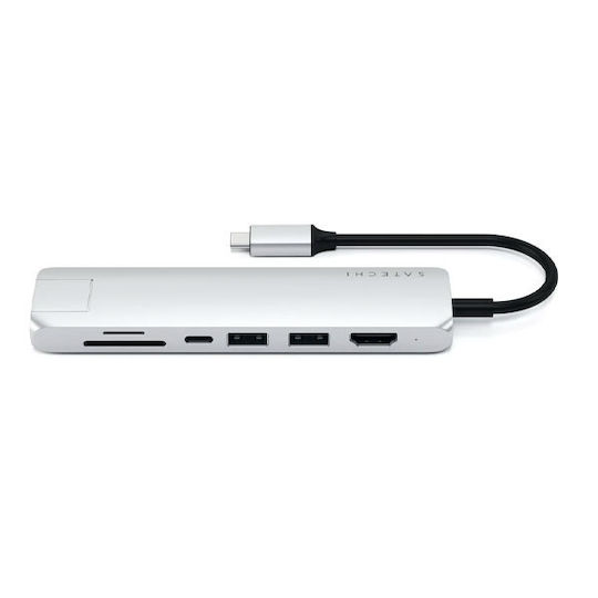 Satechi Slim Multi-Port USB-C Stație de andocare cu HDMI 4K PD Ethernet Argintiu