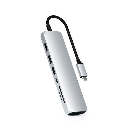 Satechi Slim Multi-Port USB-C Stație de andocare cu HDMI 4K PD Ethernet Argintiu