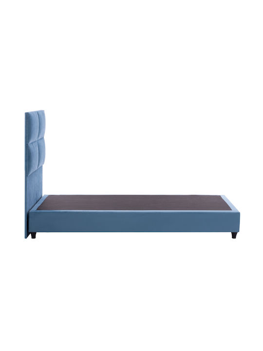 Milo Single Bed Upholstered with Blue Velvet for 90x200cm Mattress