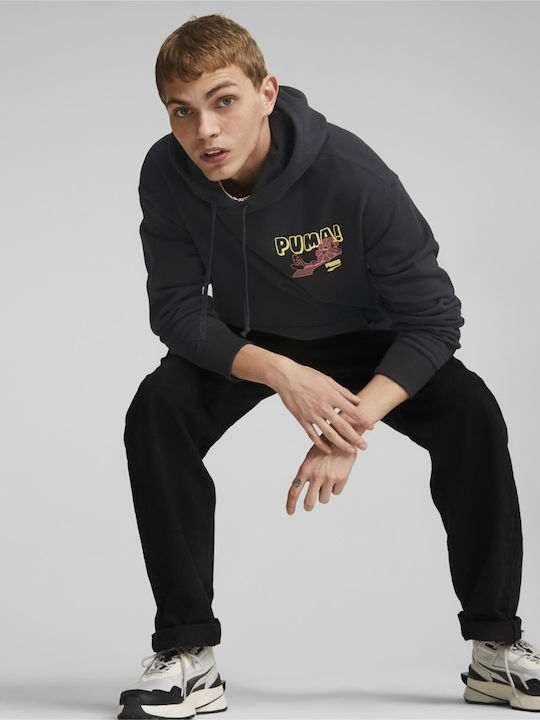 PUMA Downtown Graphic Φούτερ Μαύρο με Κουκούλα