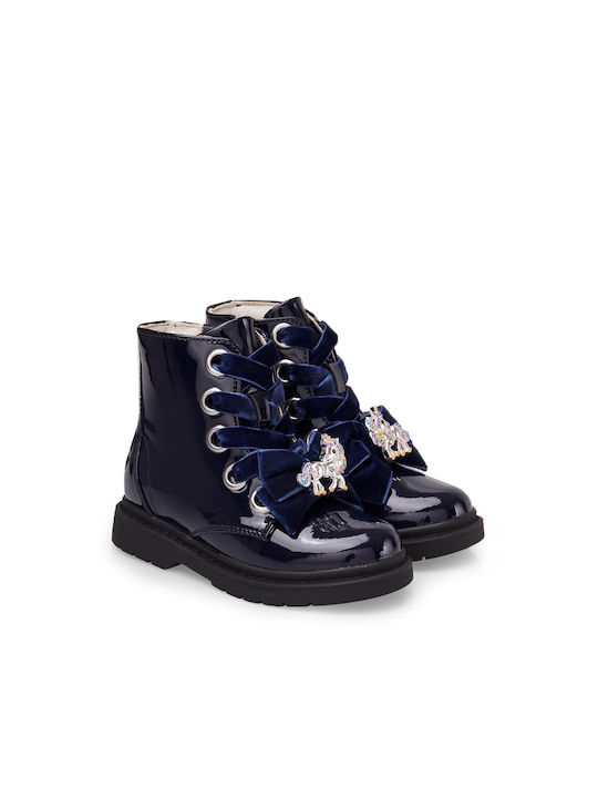 Lelli Kelly Kids Patent Leather Boots with Zipper Navy Blue