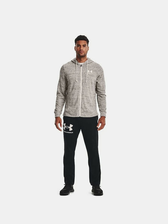 Under Armour Rival Terry Men's Sweatshirt Jacket with Hood and Pockets Onyx White