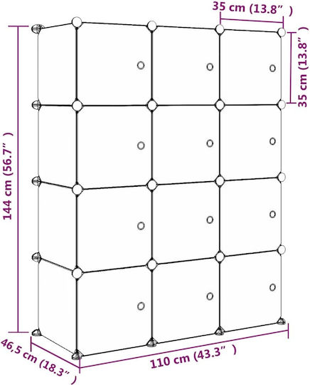 vidaXL Spielzeug Aufbewahrungssystem aus Kunststoff Rosa 110x46.5x144cm 12Stück