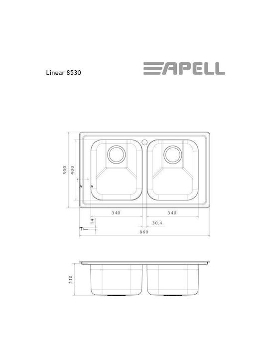 Apell Linear 8580 8580-110 Drop-In Chiuvetă Inox Satinat L79xW50cm Argintiu