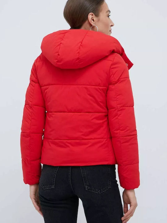 Calvin Klein Κοντό Γυναικείο Puffer Μπουφάν για Χειμώνα Κόκκινο